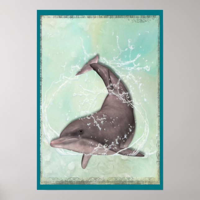 Poster Dauphin se balançant dans l'eau verte d'Aqua (Devant)