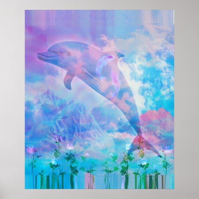 Poster Dauphin vaporwave dans le ciel (Devant)