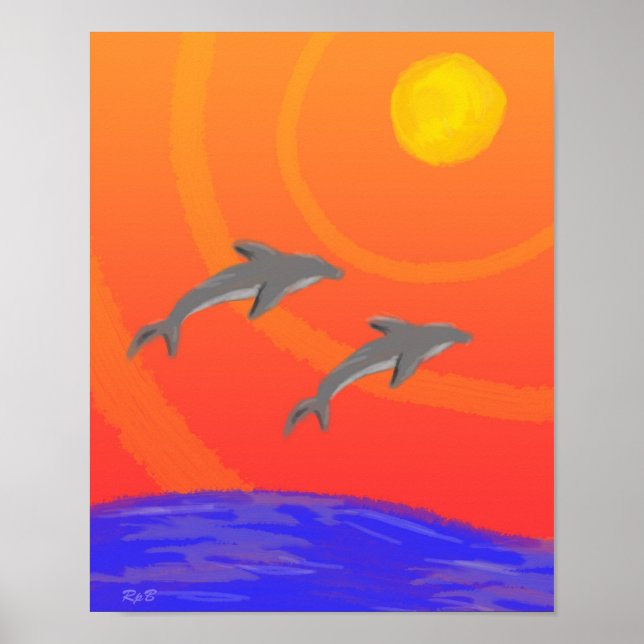 Poster Dauphins de coucher de soleil : Imprimer (Devant)