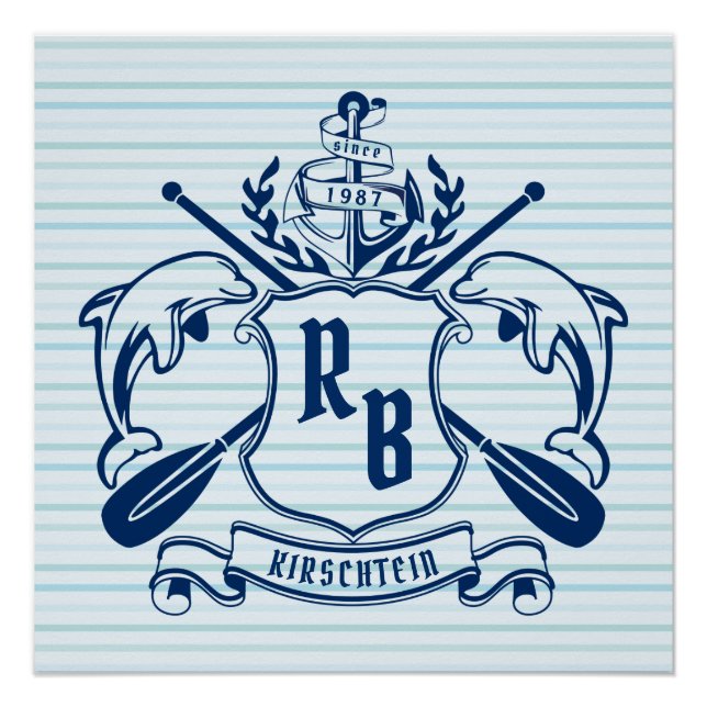 Poster Dauphins de crête marine Ancre Oars Bouclier côtie (Devant)