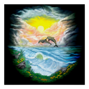 Poster Dauphins jouant dans la lumière du soleil