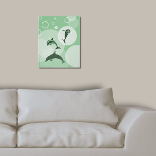 Poster Dauphins Jumping Turquoise-Green Wave amusants
