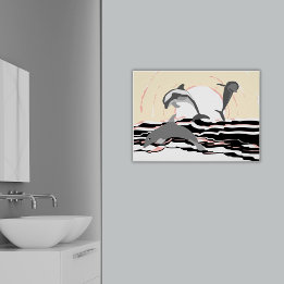 Poster Dauphins sauteurs de l'océan abstrait au lever du 