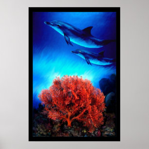 Poster Dauphins sur coraux