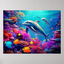 Dauphins sur la barrière de corail, vie marine