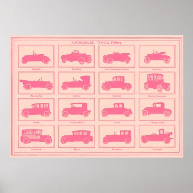 Poster d'auto Vintage surdimensionné en rose (Devant)