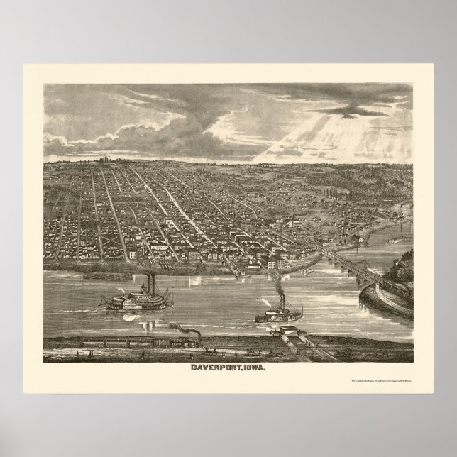 Poster Davenport, IA Carte panoramique - 1875a (Devant)