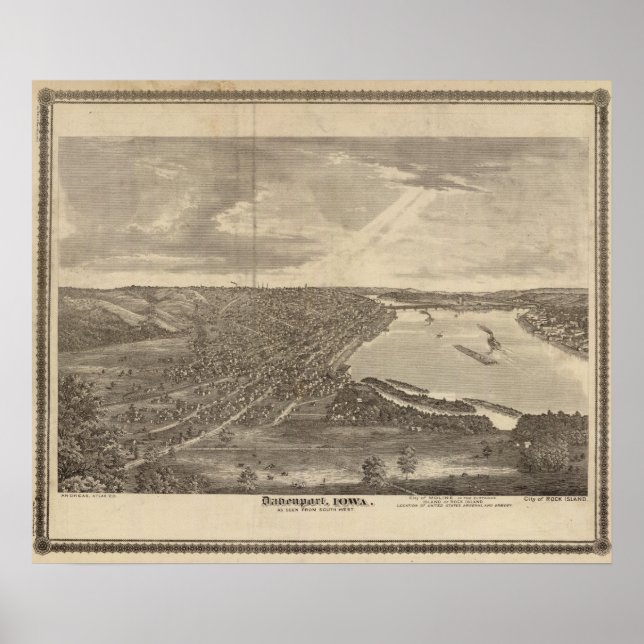 Poster Davenport, Iowa, vue du sud-ouest (Devant)