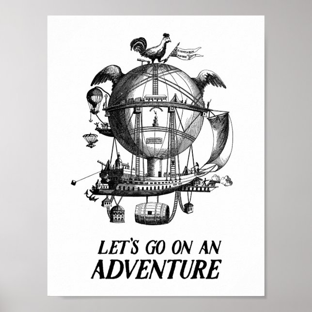 Poster d'aventure vintage Hot Air Balloon (Devant)