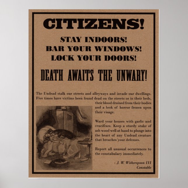 Poster d'avertissement Vampire. Décor de fête d'Ha (Devant)