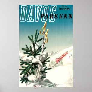 Poster Davos, Parsenn, chemin de fer de montagne, voyage