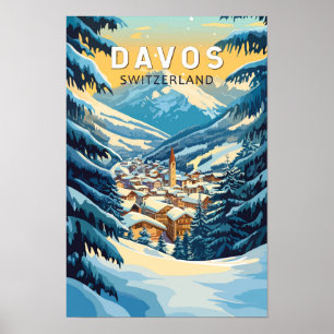 Poster Davos Suisse Travel Art Vintage