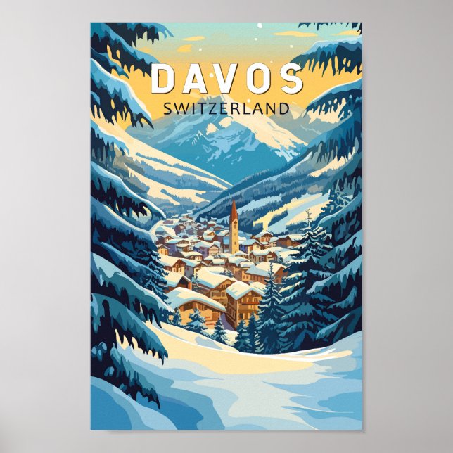 Poster Davos Suisse Travel Art Vintage (Devant)