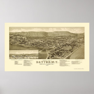 Poster Dayton, carte panoramique de WA - 1884