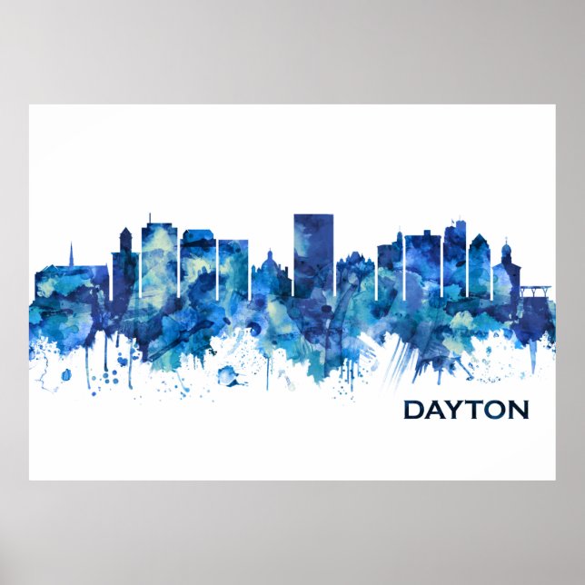Poster Dayton Ohio Skyline Blue (Devant)