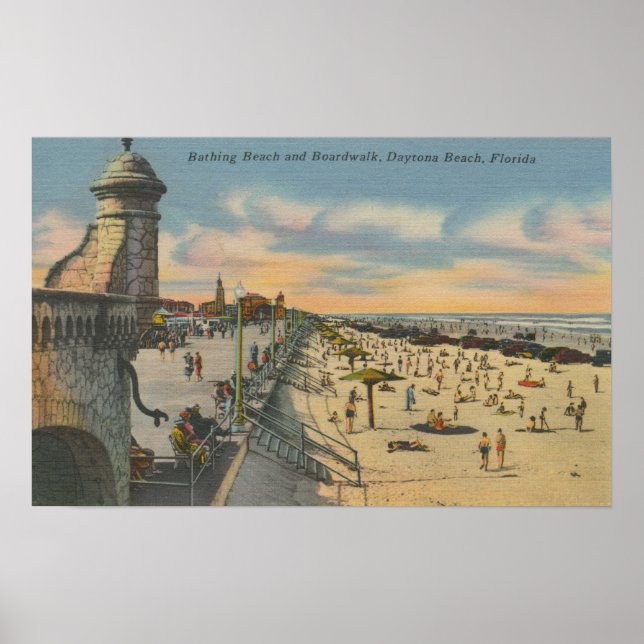 Poster Daytona Beach, FL - Boardwalk Vue sur la plage (Devant)