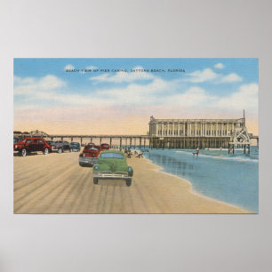 Poster Daytona Beach, FL - Vue sur la plage de Pier Casin