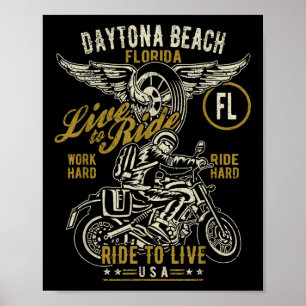 Poster Daytona Beach Florida Usa Moto Distressed De