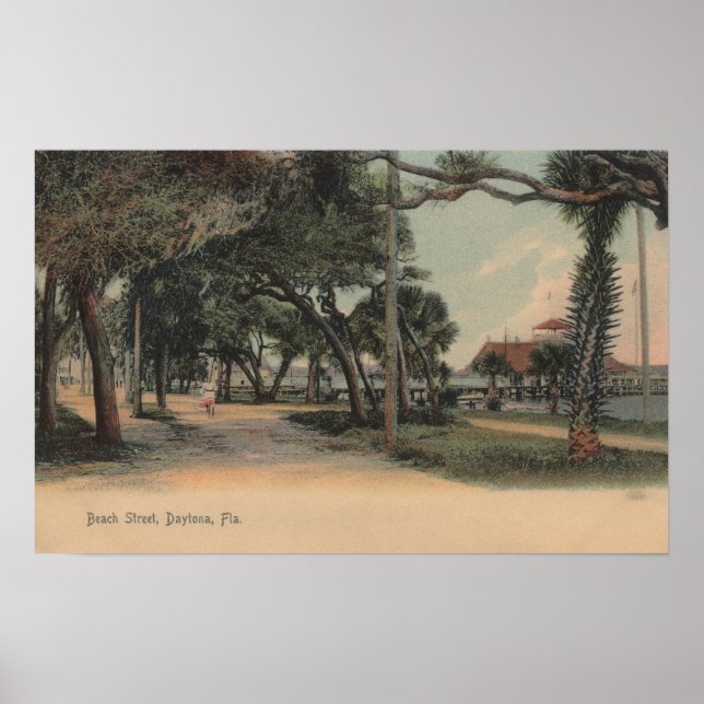 Poster Daytona, Floride - Vue sur Beach Street (Devant)