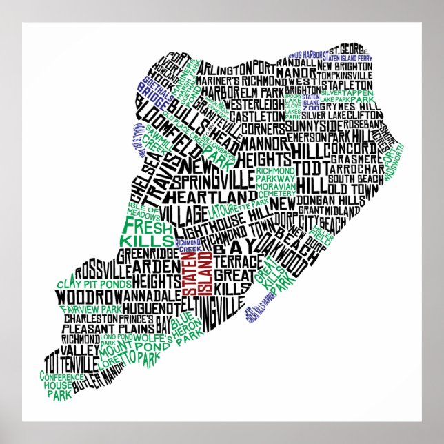 Poster de 32 x 32 pouces Staten Island Carte du ca (Devant)