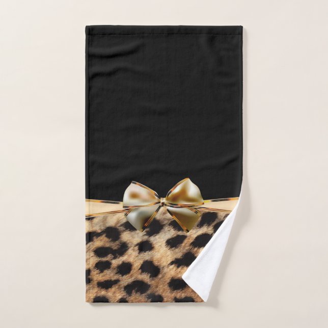 Poster de animal Cheetah Leopard Black & Gold Bow (Serviette à main)