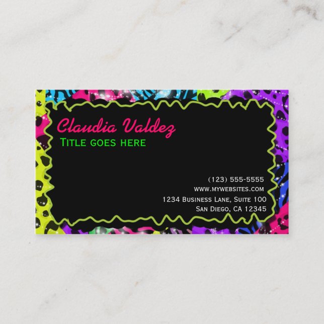 Poster de animal de Wild Neon Leopard Zebra Carte  (Devant)