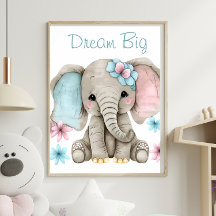 Poster de animal fille éléphant mignon