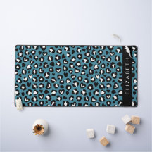 Poster de animal, Léopard Bleu, Coeurs, Votre Nom