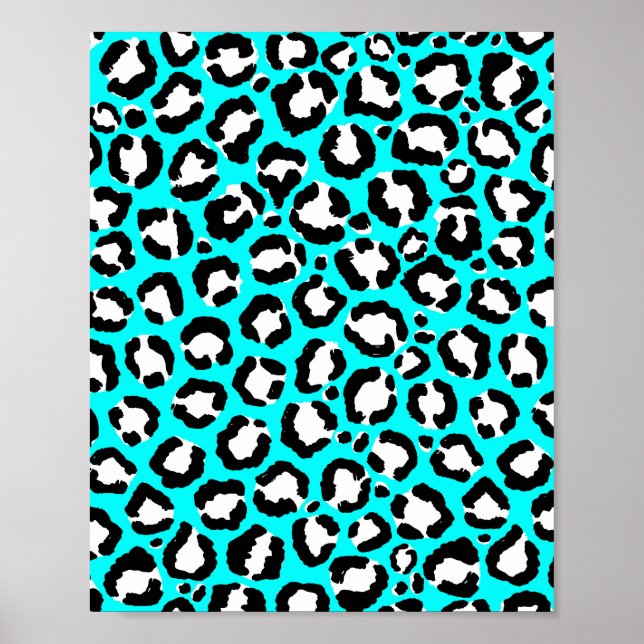 Poster de animal moderne Cyan Blue Leopard (Devant)