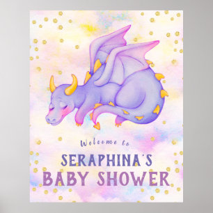 Poster de Baby shower de dragon mou violet