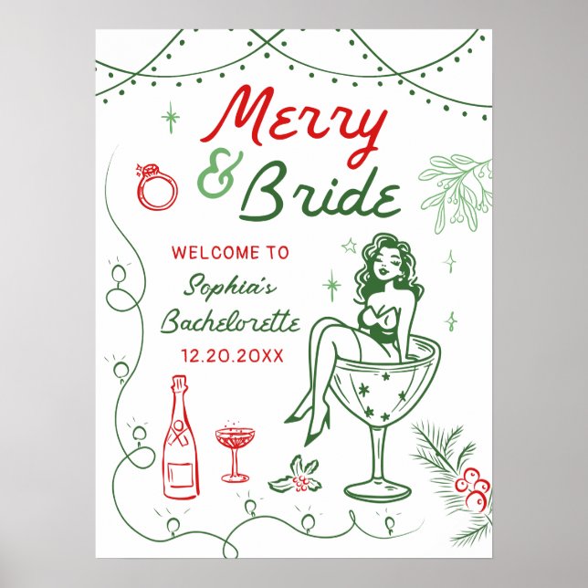 Poster de Bachelorette de Noël Joyeux Et Marié (Devant)
