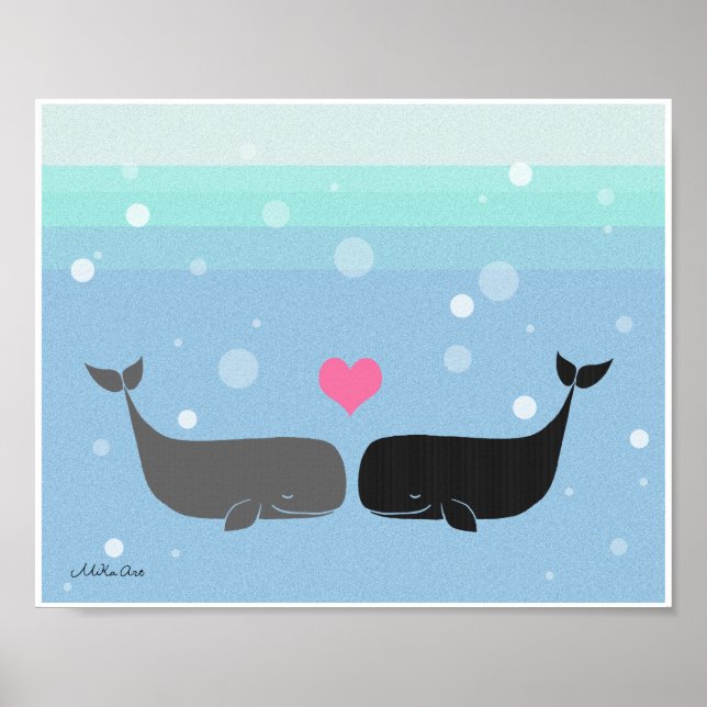 Poster de baleines mignonne baleines Couple océan  (Devant)