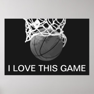 Poster de basket-ball noir et blanc J'aime ce jeu