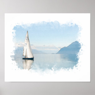 Poster de bateau à voile bleu Watercolor