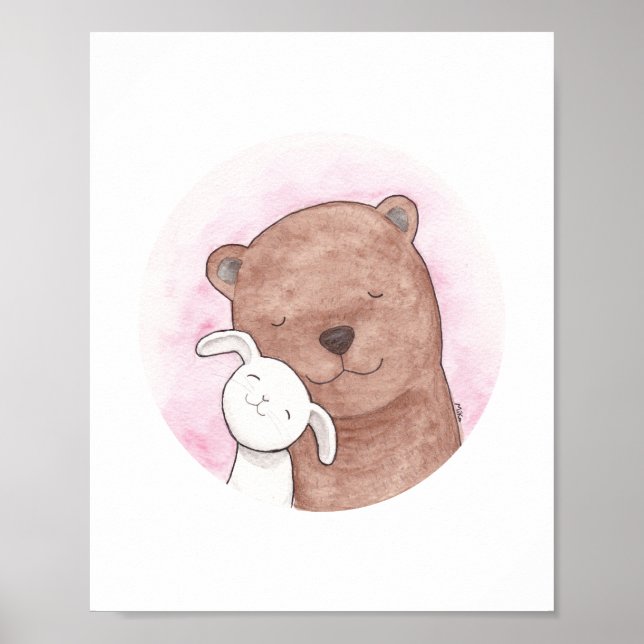 Poster de Bear and Bunny Love Woodland Art Pastel (Devant)