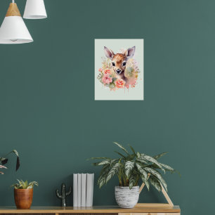 Poster De Beaux Cerfs Entourés De Roses