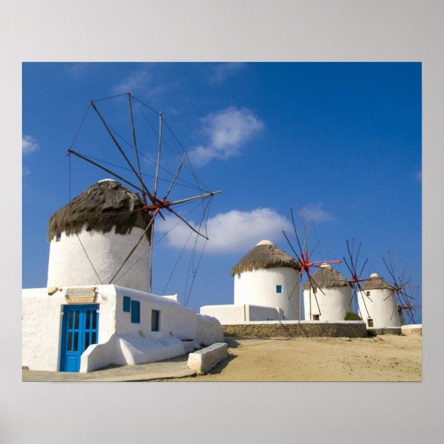 Poster De beaux moulins à vent sur l'île de Mykonos, (Devant)