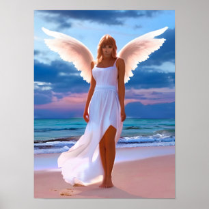 Poster De belles femmes avec des ailes d'ange sur une pla