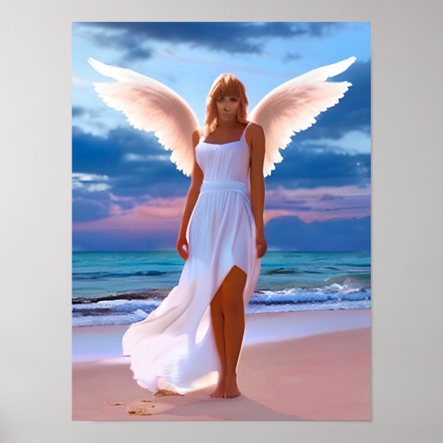 Poster De belles femmes avec des ailes d'ange sur une pla (Devant)