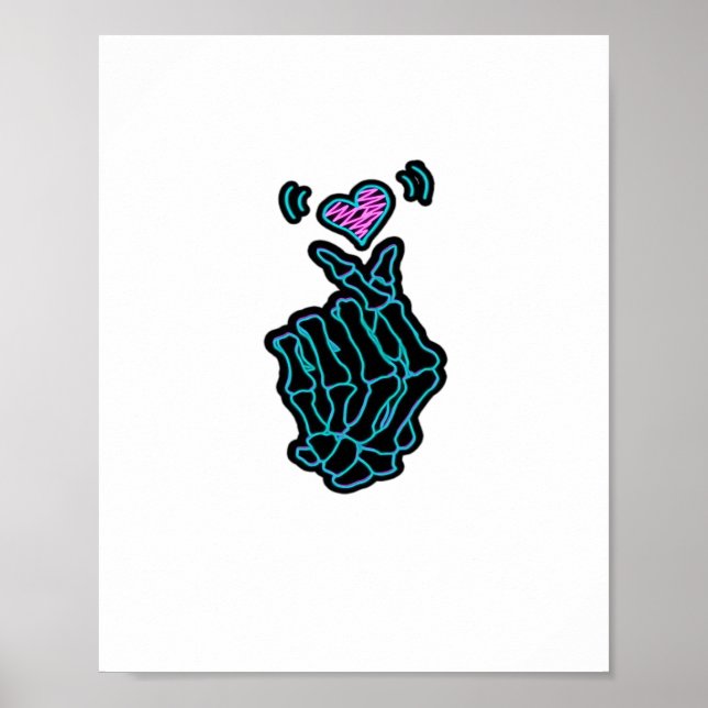 Poster De Belles Mains De Squelette Avec Un Signal Coeur  (Devant)