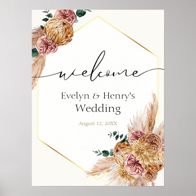 Poster de bienvenue Boho Pampas Grass séché Bouque (Devant)