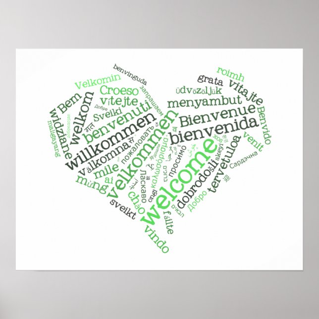 Poster de bienvenue Coeur (plusieurs langues) (Devant)
