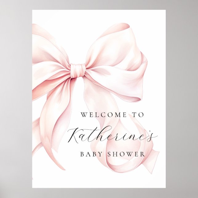 Poster de bienvenue de Baby shower élégant de Bow  (Devant)