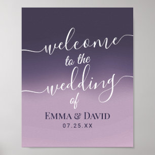 Poster de bienvenue de mariage élégant de Purple O