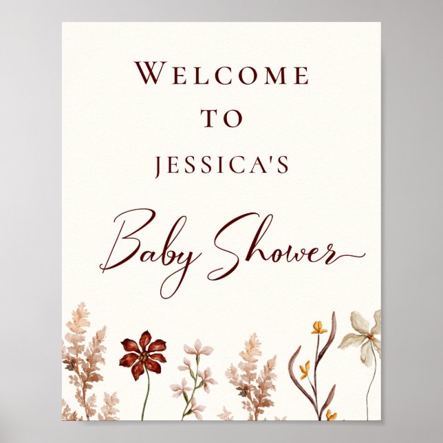 Poster de bienvenue du Baby shower Boho fleur sauv (Devant)