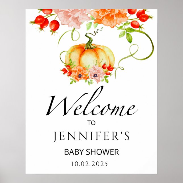Poster de bienvenue du baby shower citrouille d'au (Devant)