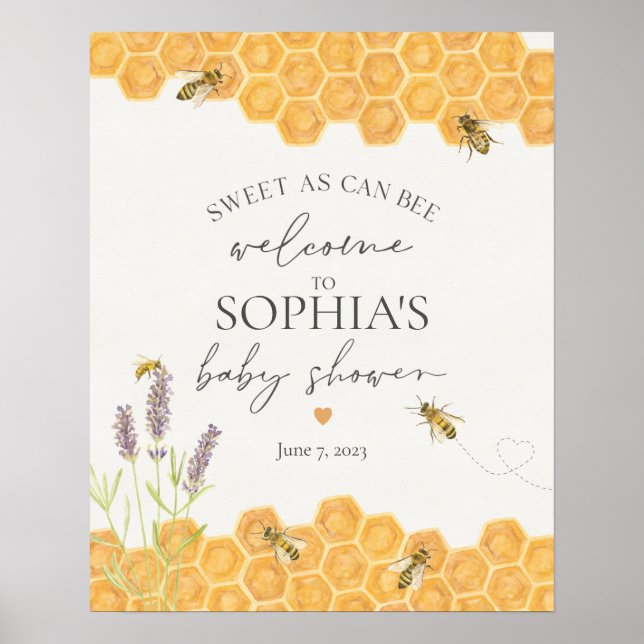 poster de bienvenue du baby shower d'abeilles miel (Devant)