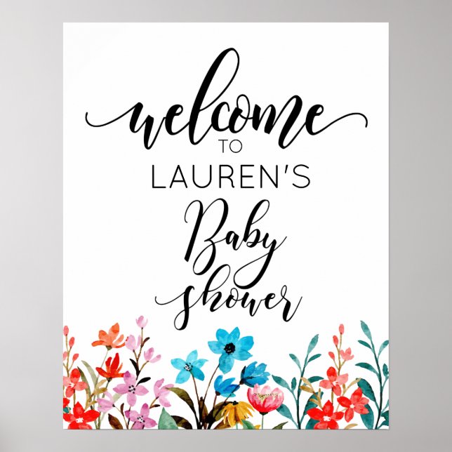 Poster de bienvenue du Baby shower de fleurs d'aqu (Devant)