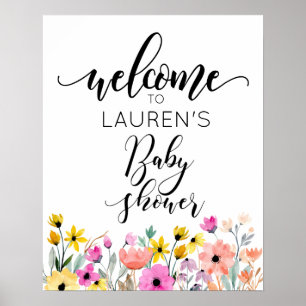 Poster de bienvenue du Baby shower de fleurs d'aqu