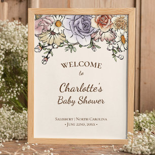 Poster de bienvenue du Baby shower Floral Vintage 